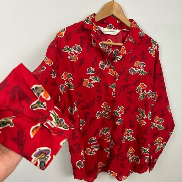 Vintage Diane Von Furstenberg Red Hawaiian Print Blouse Sz 12 - Picture 6 of 10